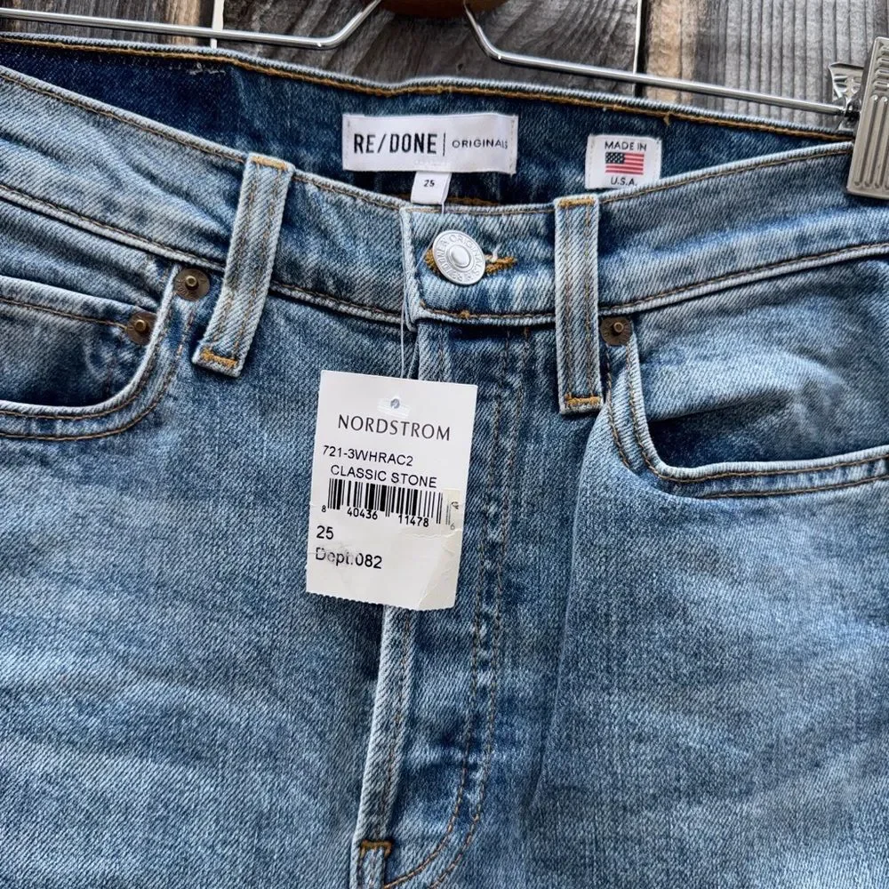 RE/Done High Rise Ankle Crop Stretch Jeans In Classic Stone Size 25